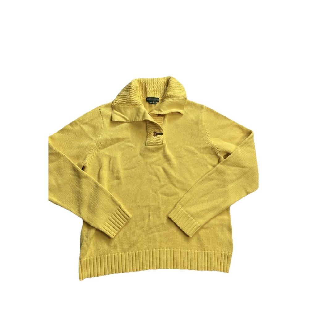 Y2K Ralph Lauren Sweater Womens S Yellow Knit Shawl Collar Gold Elevated Staple